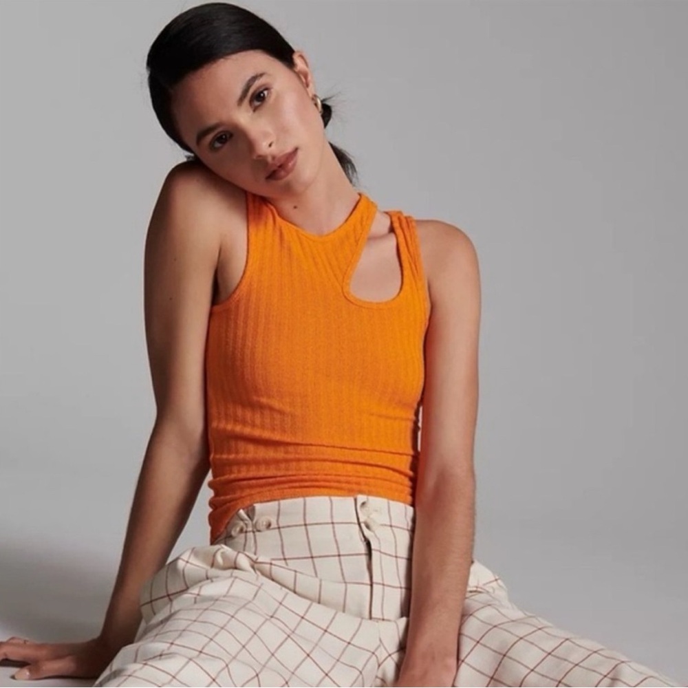Anthropologie Maeve Plus Cut Out Tank-Mango Orange. Size 1X